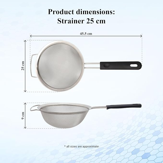 Buckingham Stainless Steel Fine Mesh Sieve Strainer Set Rust-Free, Durable Strainers (25cm) - Image 3