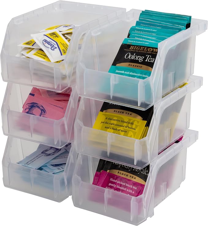 Plastic Containers for Organizing and Storage Bins for Drawers, Desks, Office Organization, and Garage, Stackable Bins, Extra-Small (3" x 5" x 4"), 12-Pack, Clear - Image 6