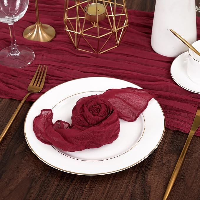fani 100 Pack Gauze Cheesecloth Napkins, 20 x 20 in, Burgundy | Wrinkled Table Napkins, Soft Cotton, Rustic Decorative, Weddings, Party, Dinner Table, Everyday Use - Image 7