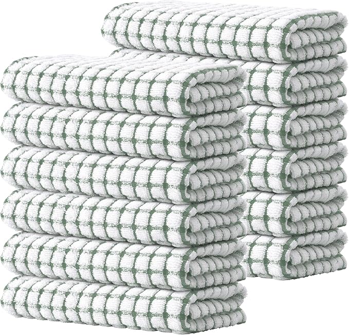Kitinjoy Cotton 12 Pack Terry Kitchen Towels, Grass Green | 16 x 25 Inches Super Soft and Absorbent Dish Towels, Quick Drying hand towels for kitchen Drying by Kitinjoy