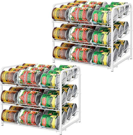 BTY Can Organizer for Pantry Stackable Can Rack Organizer 2 Pack Stacking Can Storage Dispensers 3 Tier Small Space Holds up to 36 Cans for Pantry, Kitchen, Cabinet White by BTY