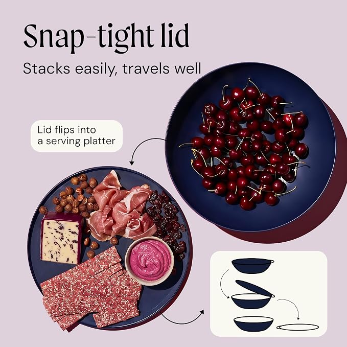 Large Serving Bowl with Lid - Certified Recycled Food-Safe Plastic, BPA-Free, Dishwasher, Microwave, Fridge and Freezer Safe | 4.96qt | Elderberry - Image 3
