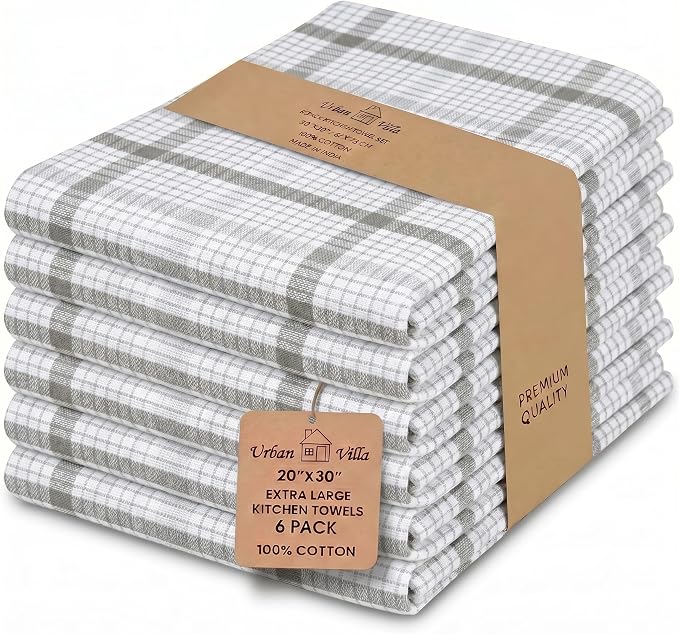 Urban Villa Kitchen Towels Cotton Dish Towels 20”x30” (Set of 6) Tiny Checks by CottonTrends