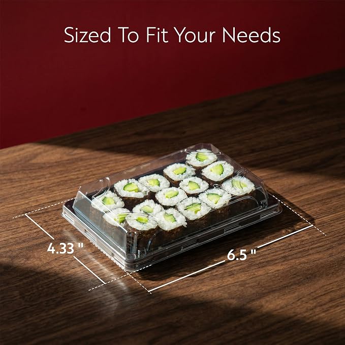 Restaurantware Plastic Sushi Trays 100 Pack of 6.5 x 4.33 x 1.57 Inch With Clear Lids Leak-Resistant Sushi Take Out Boxes Stackable Containers For Grab-And-Go - Image 2