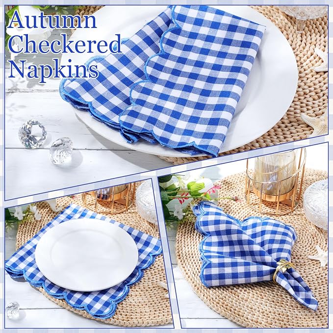 SmoothNovelty 12 Pack Buffalo Plaid Cloth Napkins 18x18 Inch Checkered Cloth Napkins Scalloped Soft Cotton Table Mat Washable Reusable for Dinner Wedding Holiday Birthday Parties (Classic,Navy Blue) - Image 3
