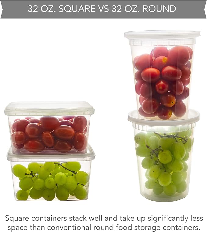 32 oz 20 Pack Square Clear Deli Containers with Lids Disposable BPA Free Square Plastic Food Storage Containers with Lids Airtight for Meal Prep Take Out Kitchen - Image 2