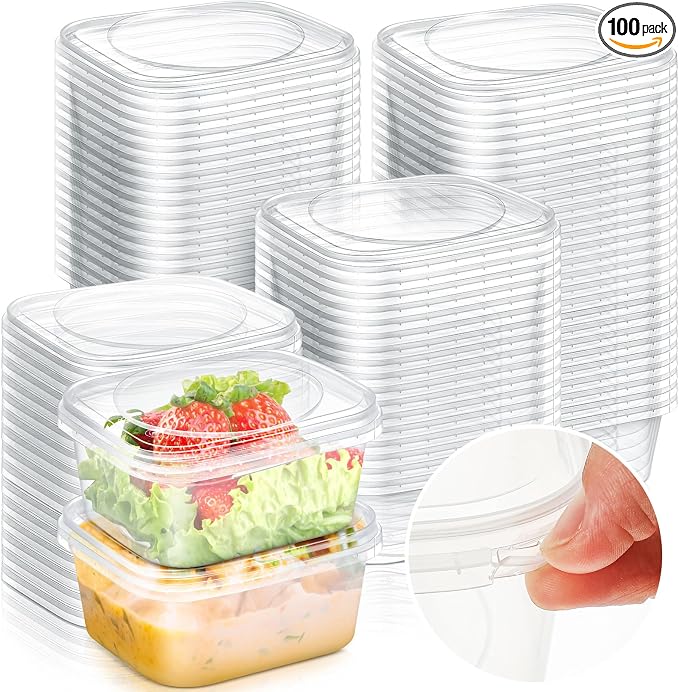 100 Pack 16 oz Deli Containers with Lids, Tamper Proof Leak Resistant Clear Plastic Food Storage Containers, Airtight Meal Prep Container for Soup Salad Tiramisu, Microwave & Dishwasher Safe by Yiyiring