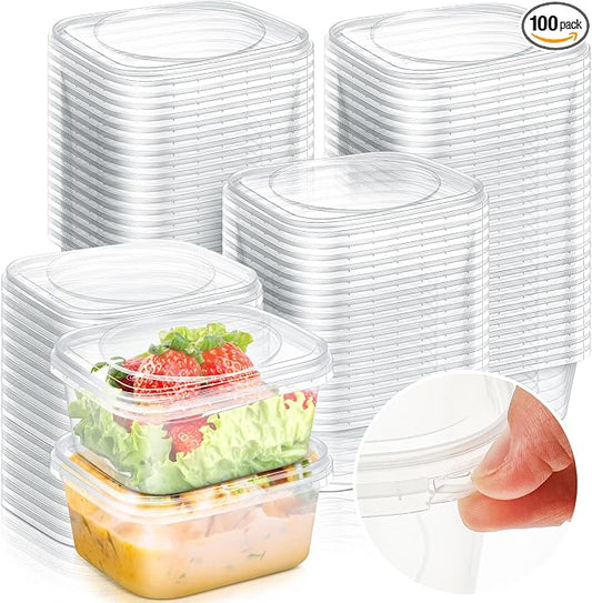 100 Pack 8 oz Deli Containers with Lids, Tamper Proof Leak Resistant Clear Plastic Food Storage Containers, Airtight Meal Prep Container for Soup Salad Tiramisu, Microwave & Dishwasher Safe by Yiyiring