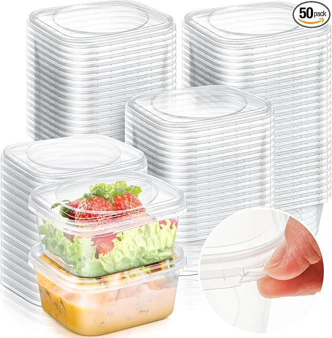 50 Pack 16 oz Deli Containers with Lids, Tamper Proof Leak Resistant Clear Plastic Food Storage Containers, Airtight Meal Prep Container for Soup Salad Tiramisu, Microwave & Dishwasher Safe by Yiyiring