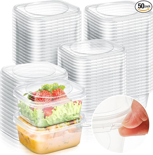 50 Pack 16 oz Deli Containers with Lids, Tamper Proof Leak Resistant Clear Plastic Food Storage Containers, Airtight Meal Prep Container for Soup Salad Tiramisu, Microwave & Dishwasher Safe by Yiyiring