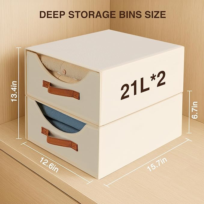 Large Closet Storage Bins with Drawer, Fabric Bins for Organization, Collapsible Storage Drawers Organizer for Bedroom, Living Room, 8 Pack, Beige - Image 3