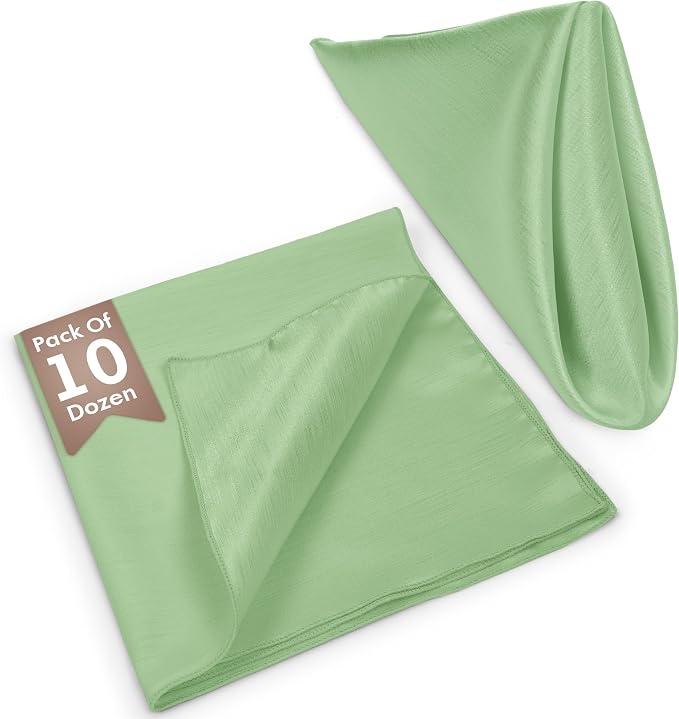 17 x 17-Inch Shantung Satin Cloth Napkins, Sage Set of 120 | Bulk Case of 10 Dozen, Square, 100% Polyester Fabric, Reversible, Faux Dupioni Silk Reverse Side, Machine Washable, Green - Image 2