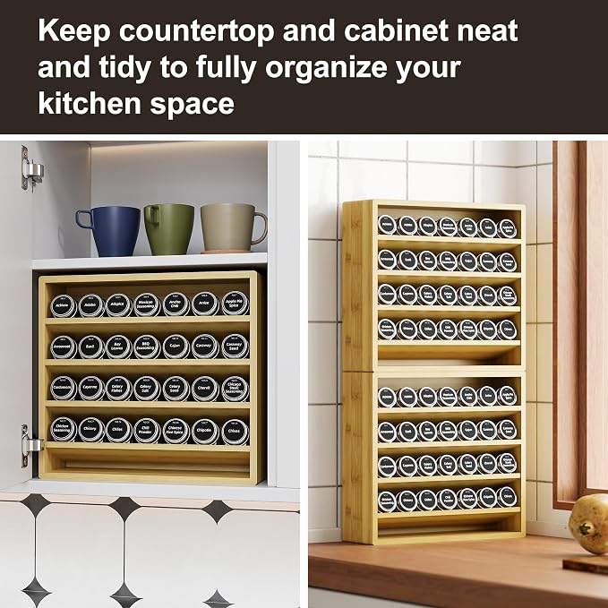 Orimade 4 Tier Spice Rack Organizer for Cabinet, Freestanding Bamboo Seasoning Rack for Countertop, Cupboard, Pantry, Kitchen, 13.18 x 4.13 x 12.2 inches(Spice Jars Not Included) - Image 4