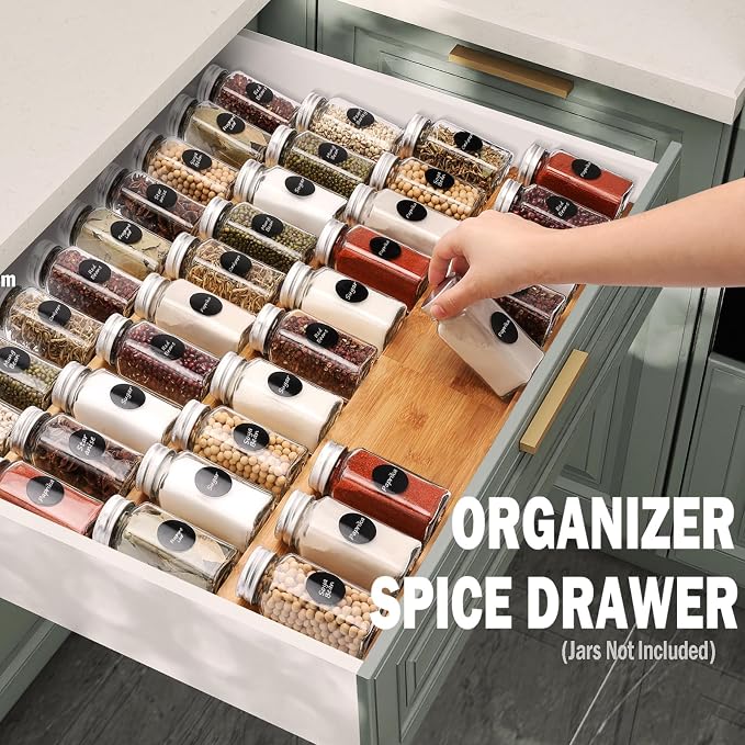 Bamboo Spice Drawer Organizer, 4 Tier Expandable From 13" to 26" - Image 2