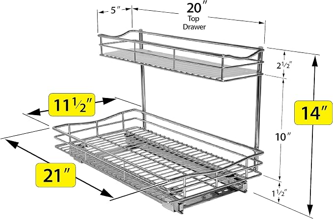 LYNK PROFESSIONAL® Pull Out Under Sink Kitchen Cabinet Organizer - 11.5 in. x 21 inch deep Drawer - Sliding Shelf Organizer for Cabinets and Undersink Storage Shelves - Lifetime Ltd. Warranty – Chrome - Image 6