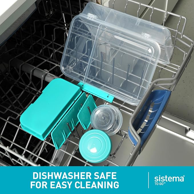 Sistema To Go 1.48L (2-Pack) Bento Box Food Storage Containers, School Lunch Boxes with Removable Dividers & Snack Pot, Two 1.48L Containers, Freezer, Microwave, & Dishwasher-Safe, BPA-Free - Image 7