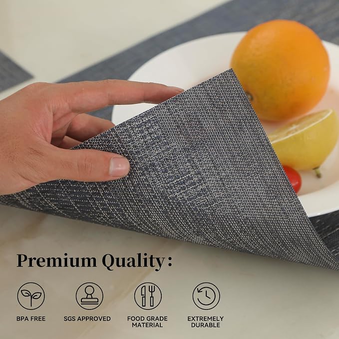 Leetaltree Denim Blue Placemats Set of 4 - Heat Resistant Non-Slip Place mats for Dining Table, Washable Durable PVC Vinyl Woven Table Mats（Denim Blue, 4） - Image 2