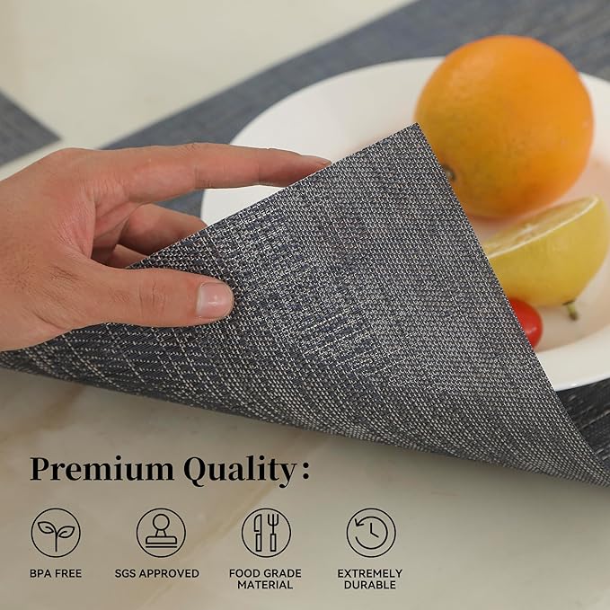 Leetaltree Denim Blue Placemats Set of 12 - Heat Resistant Non-Slip Place mats for Dining Table, Washable Durable PVC Vinyl Woven Table Mats（Denim Blue, 12） - Image 2