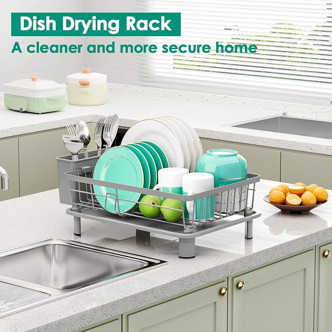 Dish Drying Rack, Stainless Steel-Dish Rack, (gray-11 W x 15" L) | Dish Racks for Kitchen Counter, Kitchen Dish Drainers with Removable Utensil Holder,New drain outlet, - Image 6