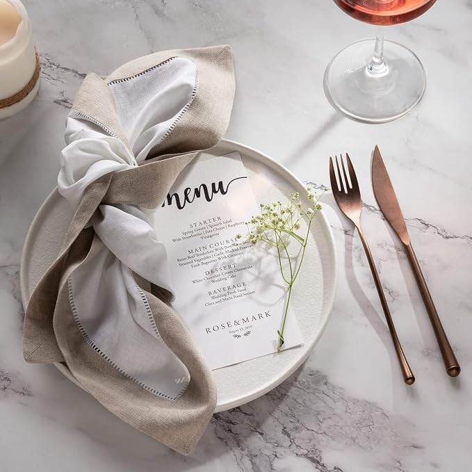 Linen Napkins 20 x 20 inch - 100% Pure Linen White and Natural Dinner Napkins Set of 4 - Hemstitch Napkins Cloth Washable for Easter Day and Spring Decor - Image 2