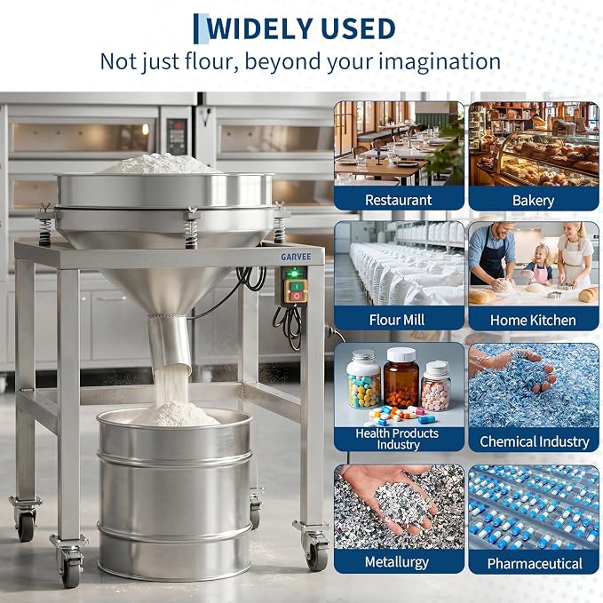 Automatic Powder Sifter Machine, Electric Flour Sieve Shaker with 40 Mesh & 100 Mesh Stainless Steel Screens, High-Speed Sifting Machine for Baking, Food | 4 Detachable Wheels, 2900R/Min, Toggle Button - Image 7