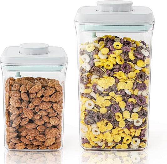 2 Pack Pop-Top Airtight Food Storage Containers, 2.0 Qt & 0.9 Qt | Clear Stackable Pantry Canisters for Coffee Stations, Breakfast Corners, Baking Areas, Dry Food Organization, BPA-Free by Tourdeus