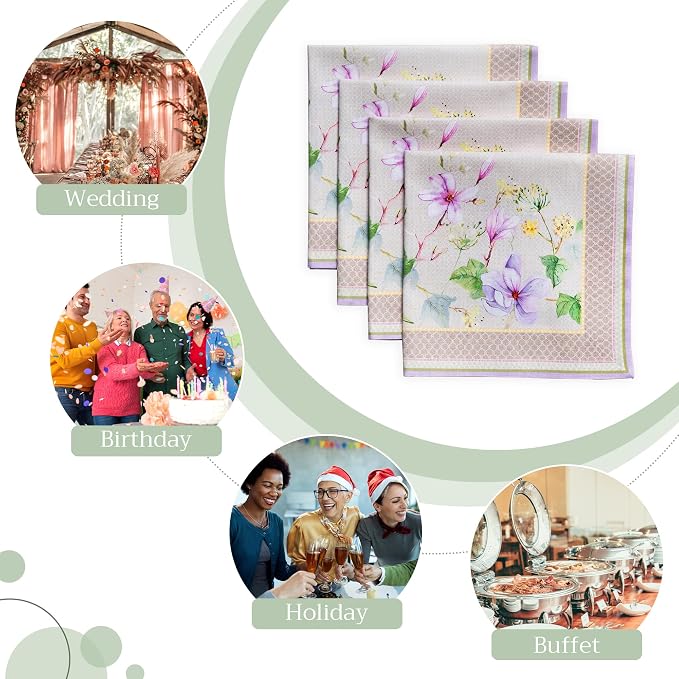 Maison d' Hermine Cloth Napkins Set of 4 Reusable 100% Cotton (20" x 20") | Everyday Square Napkins Cloth Washable Dinner Party Wedding Restaurant Hotel Kitchen Spring Summer - Magnolia Mornings - Image 6