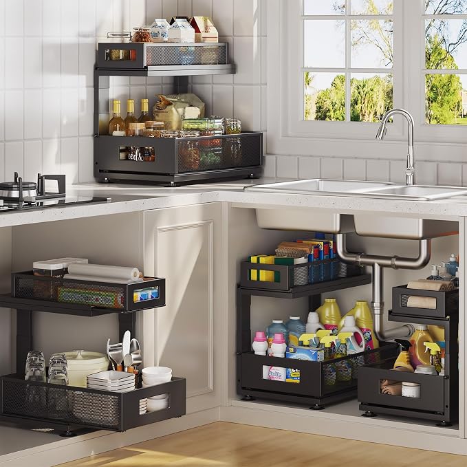 2 Pack Under Sink Organizer with Next-Gen Ball-Bearing Slides,2-Tier Pull Out Cabinet Storage,Height Adjustable Drawer Shelf for Bathroom,Kitchen,Laundry,Cabinet,Pantry(Patent Pending) - Image 9