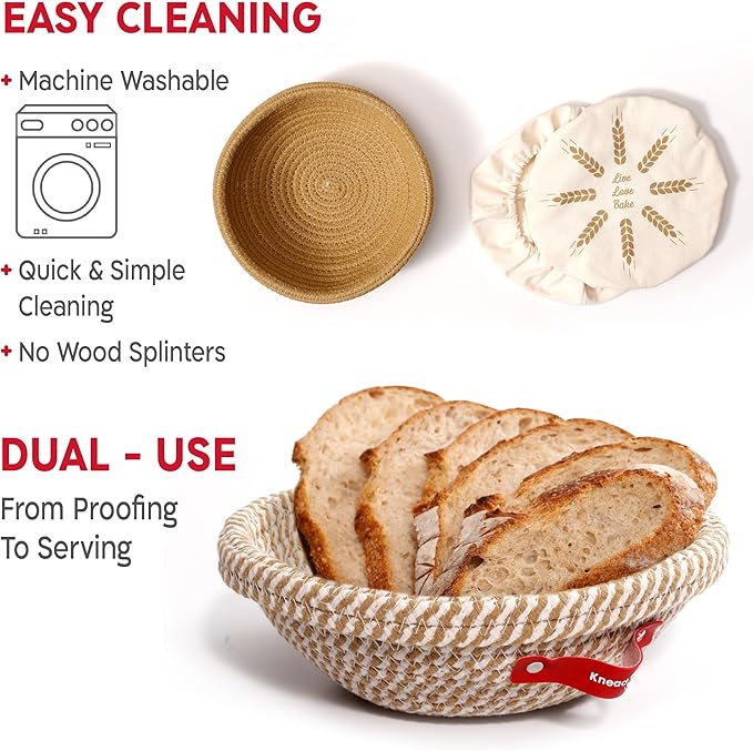KneadAce Sourdough Starter Kit – 24oz Starter Jar, 2 Cotton Rope Banneton Proofing Baskets, Magnetic Bread Lame for Scoring – Gift for Bakers & Complete Sourdough Bread Baking Set - Image 3