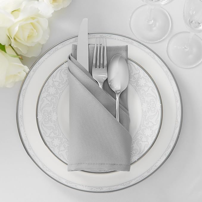 Lann's Linens Set of 12 Cloth Dinner Napkins, 20-inch Polyester Napkins, Washable and Reusable Fabric for Weddings, Hotels, Restaurants - Silver Gray - Image 4