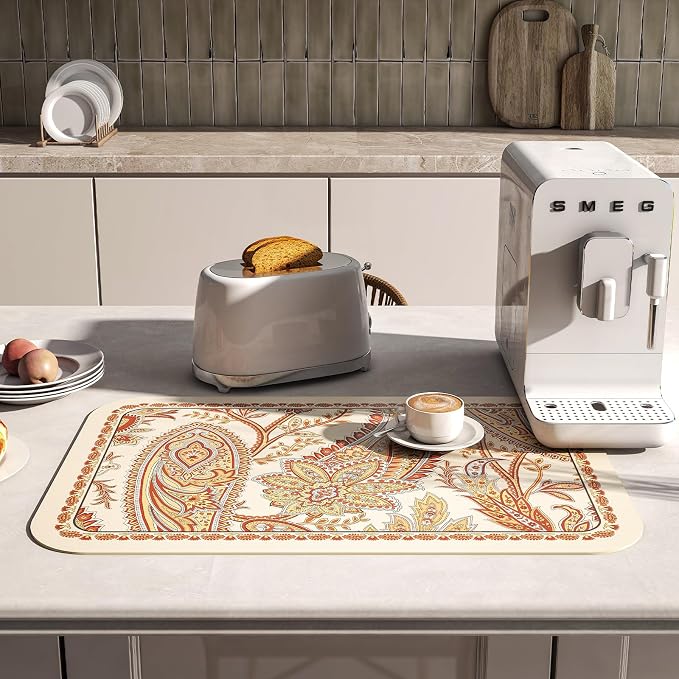 Designer Paisley PVC Placemats Set of 6,Classic Pattern Yelllow Rectangular Placemat, Waterproof and Heat-Resistant Paisley Style, Decoration for Kitchen, Party,Dinning,New Year,12"*17" - Image 3