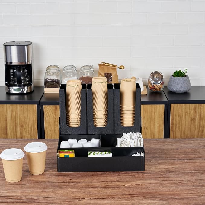 Restaurantware Restpresso Coffee Bar Organizer, 1 Count Durable 6 Compartments, Compact Size, Black Plastic Tabletop Coffee Supplies Organizer For Homes, Office Spaces, Breakrooms, and Lounges - Image 7