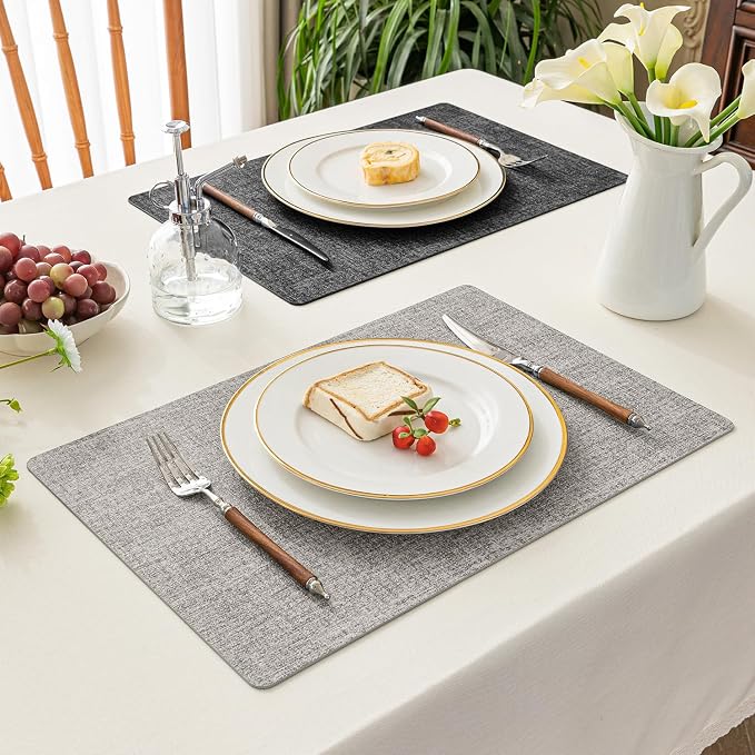 Romanstile Vinyl Placemats Set of 8, Reversible Faux Leather Heat Resistant Wipeable Table Mats, Waterproof Washable Non-Slip Table Placemats for Dining/Kitchen/Outdoor (Grey Light Grey, 12" x 17") - Image 7