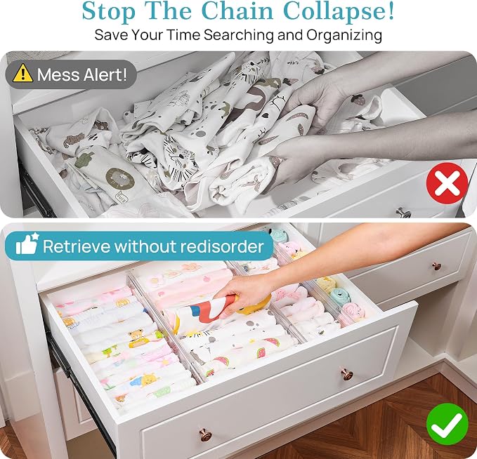 Vtopmart 12 Pack 4" Regular Upgrade Drawer Dividers for Clothes, 12.8"-22.3" Expandable Dresser Drawer Organizer, Clear Plastic Separators for Dresser, Baby Clothing, Underwear, Cosmetic, Toiletries - Image 3