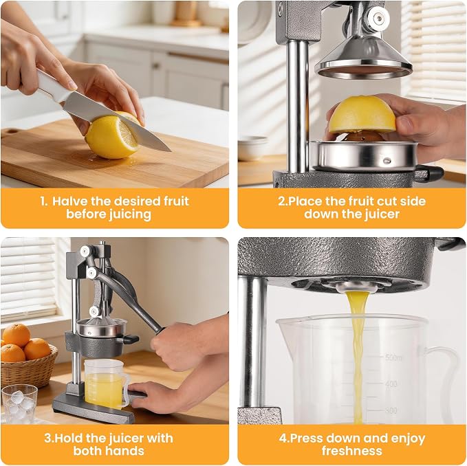 Cast Iron Manual Hand Press Juicer for Citrus & Pomegranate,Grey | Stainless Steel Heavy Duty Squeezer,Easy to Clean,Effortless Lever-Press Design,For Home Cooks,Health Enthusiasts,Bartenders - Image 7