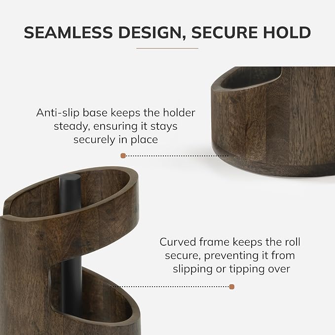 Anji Mountain Wooden Paper Towel Holder with Metal Holder, Holder Stand for Kitchen Roll Organizer & Kitchen Dining Table Home Décor, Countertop Fits Jumbo & Mega Rolls - Chocolate/Black, Arc Hold - Image 4