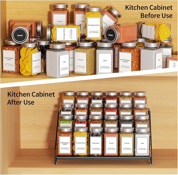 BOIVSHI 4 Tier Spice Rack for Cabinet, Spice Rack Organizer, Depth Adjustable Spice Holder for Countertop, Cupboard, Pantry, Seasoning Shelf, Metal, Black (1 Pack) - Image 3