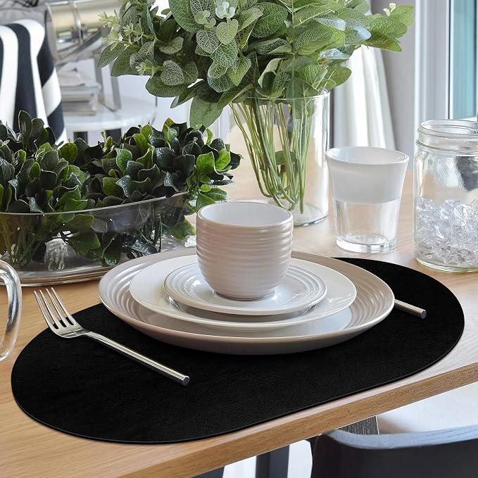 ADRIMER Placemats, Heat Resistant Oval Placemats Set of 8 Washable 12 x 17 Inch, Waterproof Table Mats, Wipeable Pu Place Mats for Kitchen, Dining Room, Black - Image 6