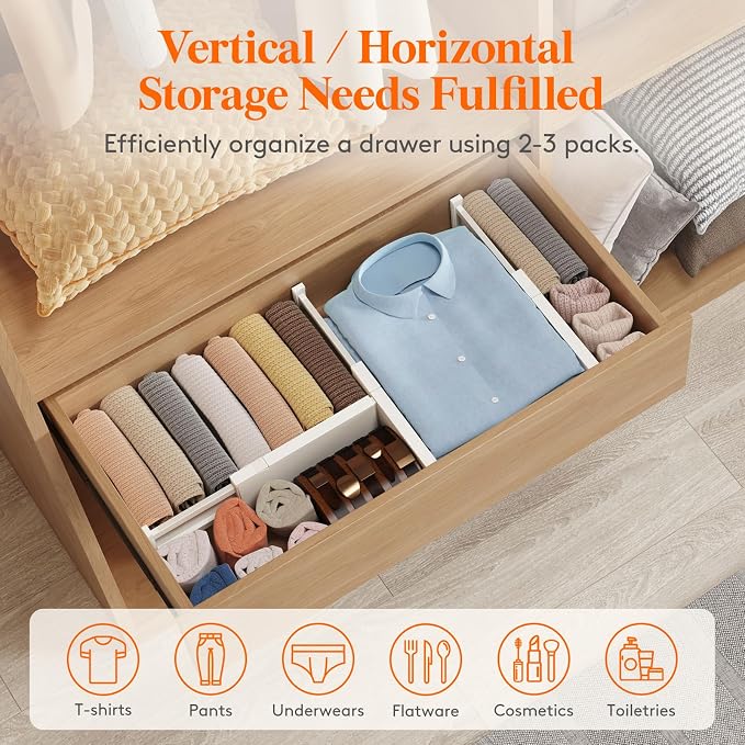 Lifewit 9 Pack Drawer Dividers 4" High 28-43.5cm/11-17" Adjustable Drawer Organizer for Clothes/Utensils, Expandable Drawer Separator in Dresser/Kitchen/Bedroom/Office Organization & Storage Beige - Image 5
