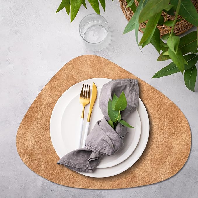ADRIMER Placemats, Heat Resistant Round Placemats Set of 4 Washable 13 x 17 Inch, Waterproof Table Mats Wipeable for Kitchen, Dining Room Table Christmas Decor, Camel - Image 5