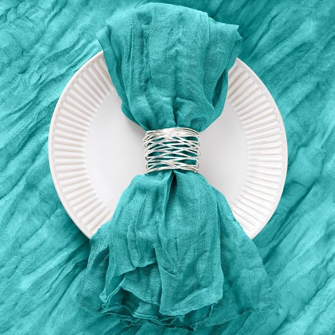 DeZerlor Teal Green Washable Cheesecloth Napkins Set of 12 for Party | Reusable Summer Cloth Napkins Bulk, for Wedding Bridal Baby Shower Dinner Cocktail Birthday Home, 21x21 Inches - Image 4