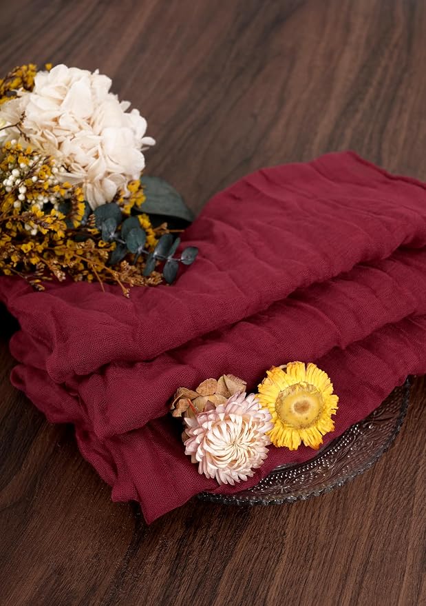 fani 60 Pack Gauze Cheesecloth Napkins, 20 x 20 in, Burgundy | Wrinkled Table Napkins, Soft Cotton, Rustic Decorative, Weddings, Party, Dinner Table, Everyday Use - Image 7