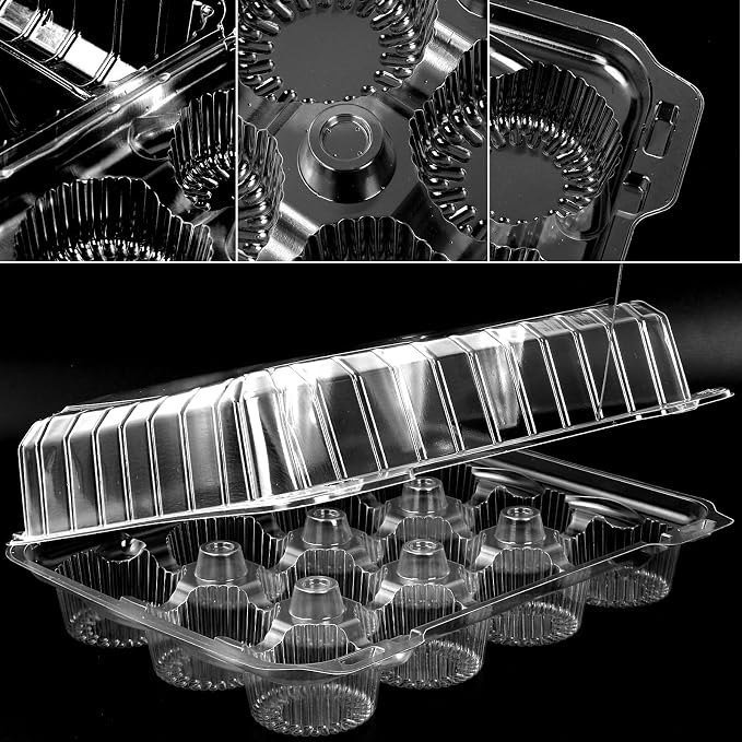 JarThenaAMCS 80 Pack Plastic Cupcake Containers 12-Compartment Clear Boxes Disposable Cupcake Tray Holders 12 Cavity Dessert Carriers with Deep Dome for Muffin Packaging - Image 3