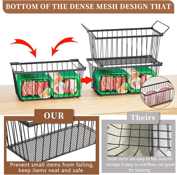 Enhanced Leak-Proof Bottom, Freezer Organizer Bins for 7 Cu.Ft,8 Pack) | Stackable Chest Freezer Organizer Bins, Baskets with Handles, Leak-proof Wire Storage Container Baskets for Sort Frozen Meats - Image 2