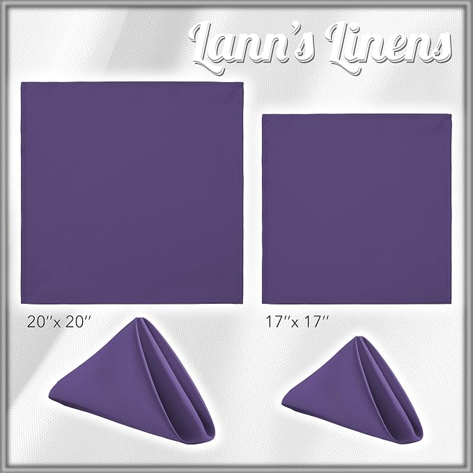 Lann's Linens Set of 12 Cloth Dinner Napkins, 20-inch Polyester Napkins, Washable and Reusable Fabric for Weddings, Hotels, Restaurants - Purple - Image 8