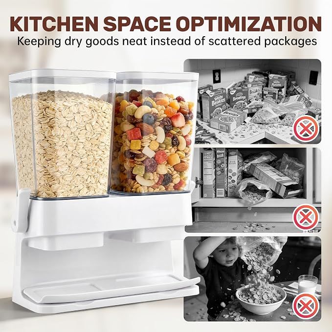 Cereal Dispenser Countertop 2 Pack 3L, 6L Large Dual Control | Airtight Cereal Containers Storage for Kitchen Pantry, Dry Food Dispenser for Cereal, Rice, Grains, Candy, Coffee Beans - Image 6