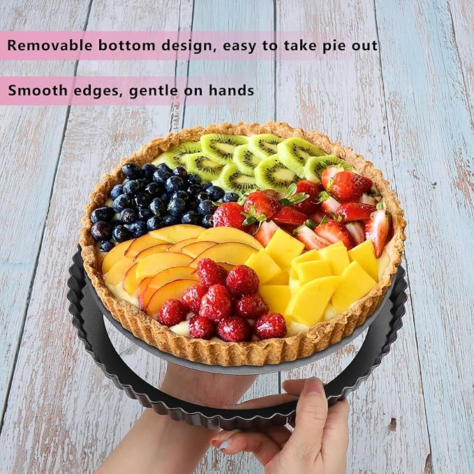 9 Inch Quiche Pan with Removable Bottom, 22cm Fluted Tart and Pie Flan Tins for Baking, Non-Stick Steel Quiche Dish for Pie, Mousse Cakes, Desserts - Image 4