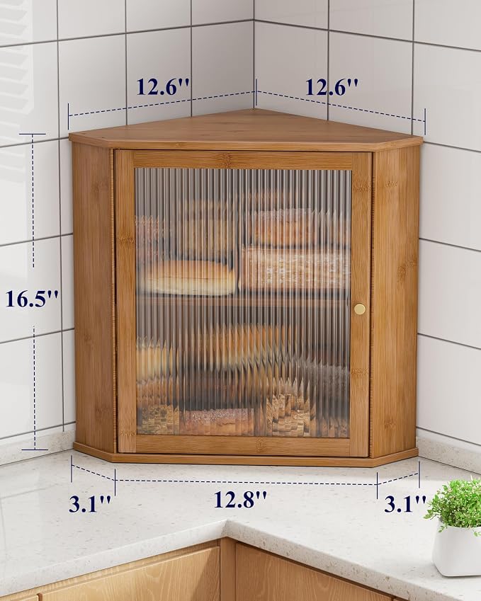 Kitsure Wooden Corner Bread Box for Kitchen Countertop, Large, Brown | 2-Tier Bread Container with Magnetic Acrylic Door, Kitchen Counter Organizer for Snacks, Loaves,, Homemade Bread Storage - Image 3