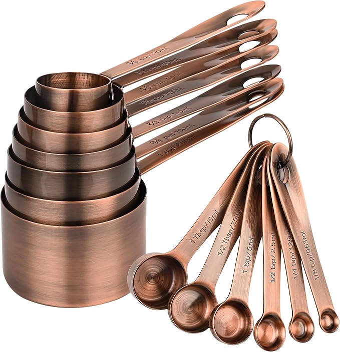 Measuring Cups and Spoons Set, Copper Measuring Cups and Spoons Set for Baking & Kitchen, Stainless Steel Measure Cup and Spoon for Dry &Liquid, Metal 7 Measure Cups&6 Spoons by Smithcraft