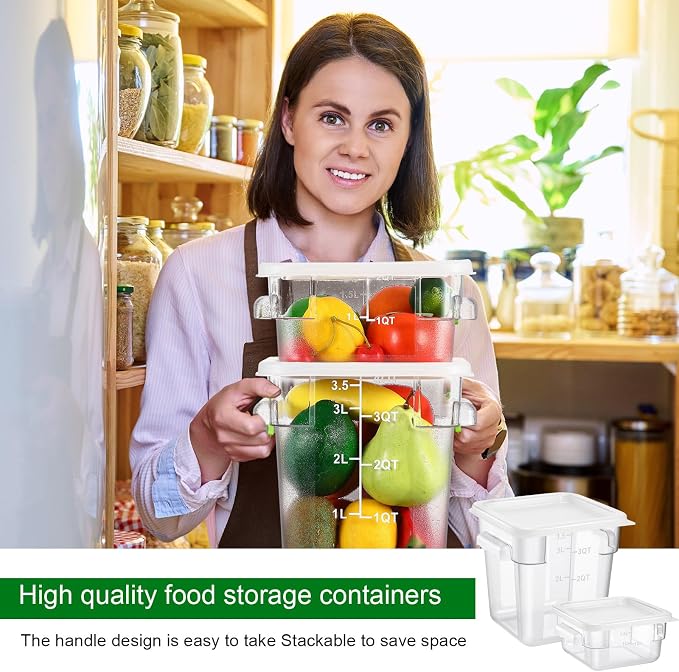 FoldTier 2 Pieces Square Food Storage Containers Polycarbonate Clear food Container with Lid Commercial Storage with Graduations for Commercial Kitchen Dough Marinating Meat (White,2 Qt,4 Qt) - Image 3
